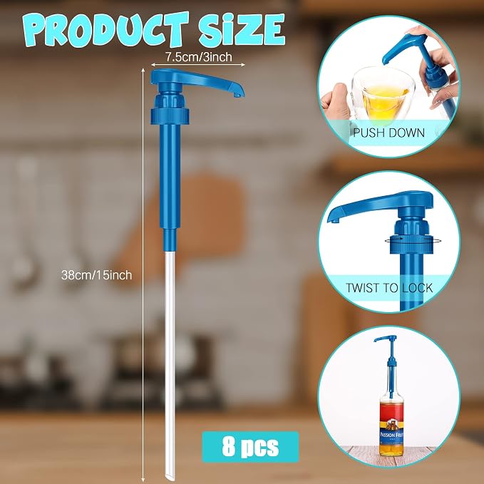Zopeal 8 Pieces Coffee Syrup Pump Dispenser Fits 750ml/25.4oz Bottles, Skinny - Image 2