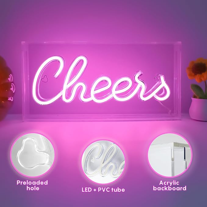 Cheers Neon Sign, USB LED Desk Lightbox Cheers Sign - Image 4