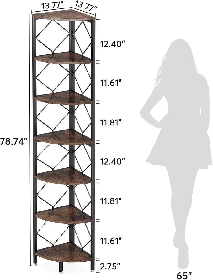 Tribesigns 7-Tier Corner Shelf, 78.7” Extra Tall Corner Bookcase, Industrial - Image 2