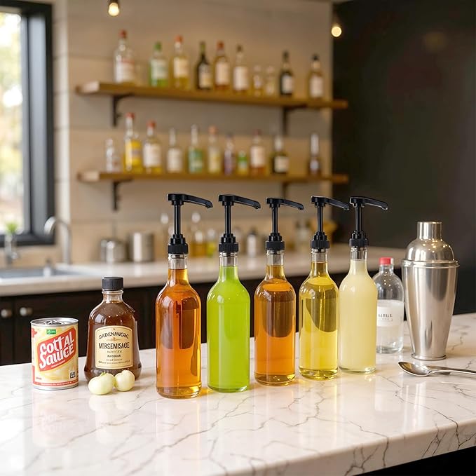 6 Pcs 25 oz Syrup Bottles with Pump Long Neck Bottles Plastic Syrup Pump - Image 5