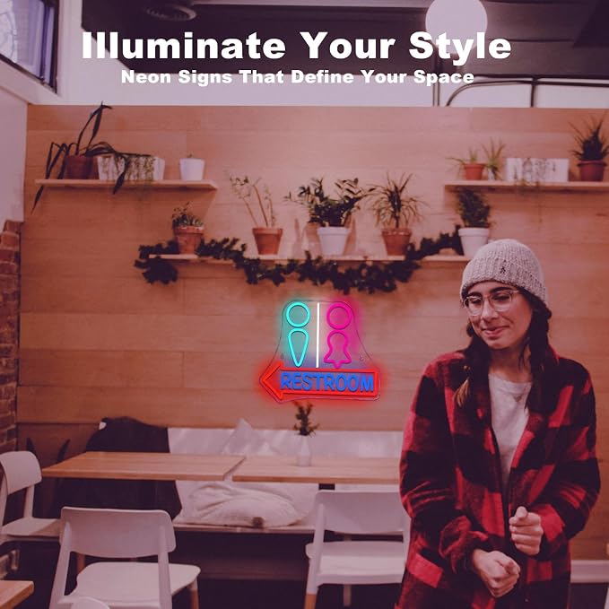 Restroom with Arrow Neon Signs for Wall Decor Dimmable LED Gender Bathroom Sign - Image 5