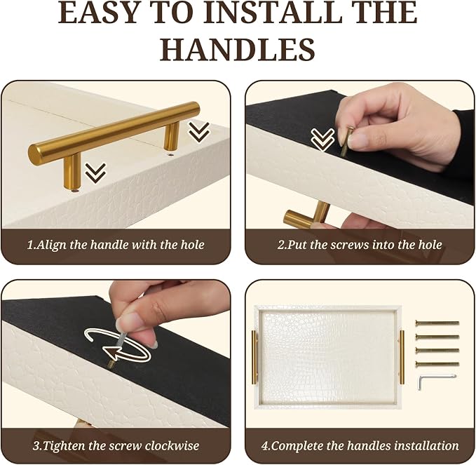 SXNOWS 17"x12" Cream Faux Leather Serving Tray - Image 9