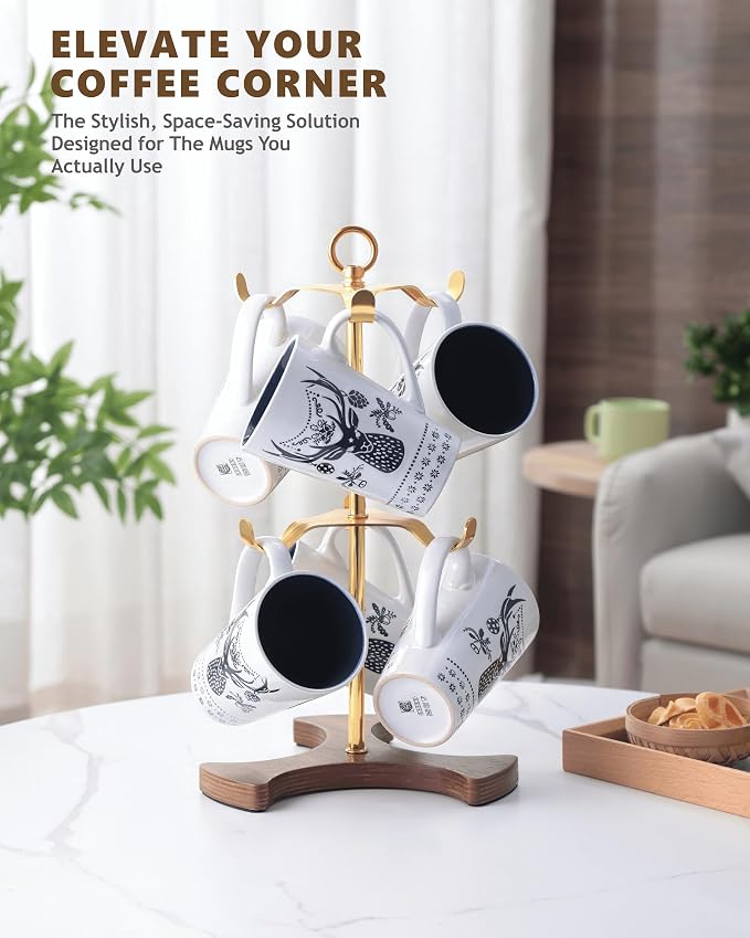 Gold Mug Holder Tree for Countertop | 2-Tier Coffee Mug Rack Holds 6 Large Mugs - Image 2