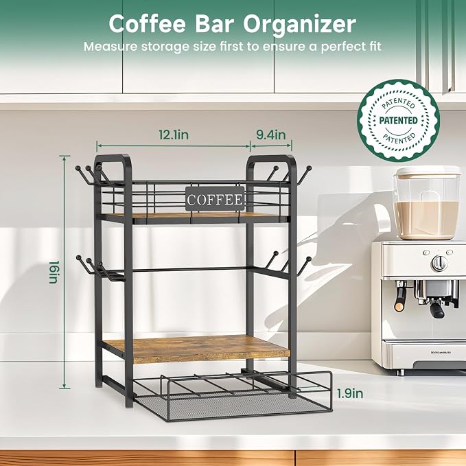 EsLuker.ly Coffee Bar Organizer Station Shelf Mug Holder, 3 Tier Coffee Cup - Image 2