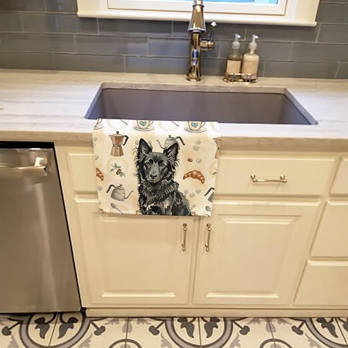 Caroline's Treasures MUDI Coffee Bar Kitchen Towel Velour Plush Front and - Image 2