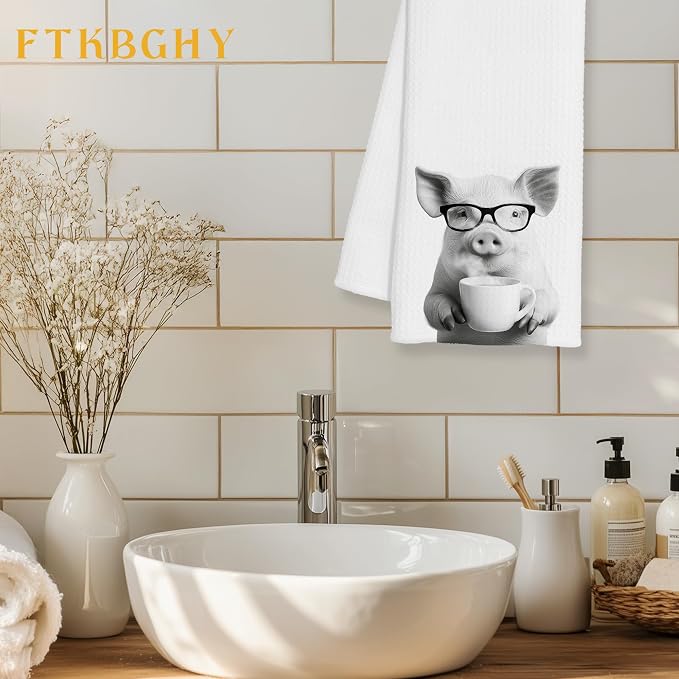 Funny Pig Decor Coffee Kitchen Towels Gift, Pig Gifts - Image 2