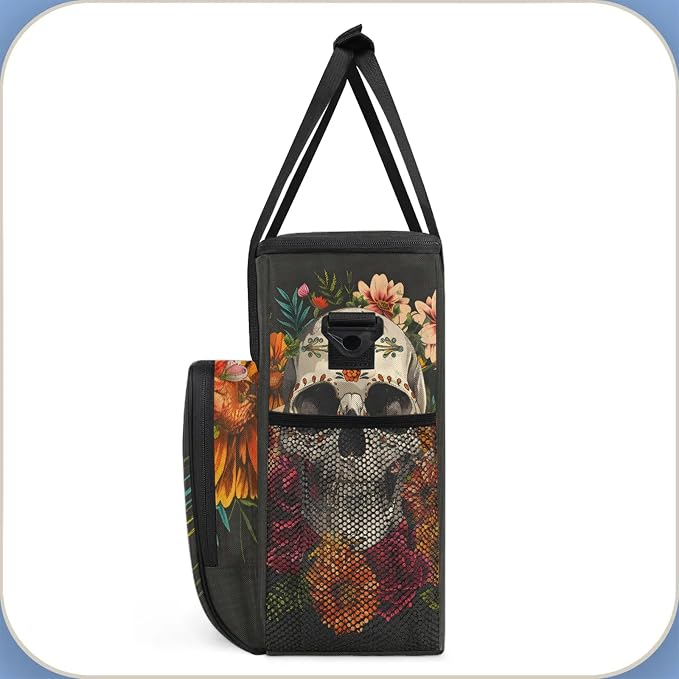 Sugar Flower Skull Floral Gothic Coffee Maker Carring Bag, Large Insulated - Image 4