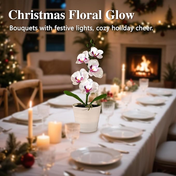 Artificial White Phalaenopsis Orchid Flower Lamp, Flower Night Light - Image 3