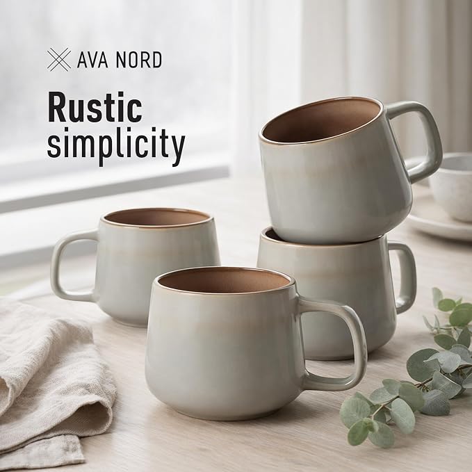 Ava Nord Small Ceramic Coffee Mugs Set of 4 | 8 oz Stoneware Coffee Cups | - Image 7