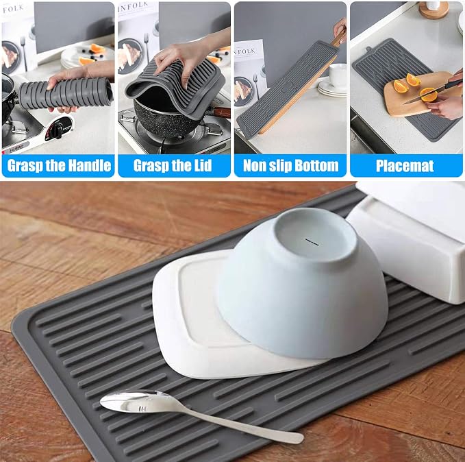 Silicone Dish Drying Mat 18”x8”, Heat Resistant Trivets - Image 3