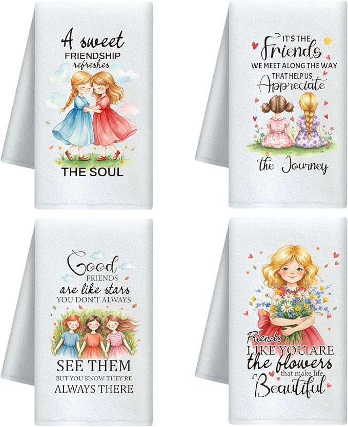 CUTHOLLOW Friendship Caption Decorative Kitchen Towels Set of 4, 15.74"x23.62" by CUTHOLLOW