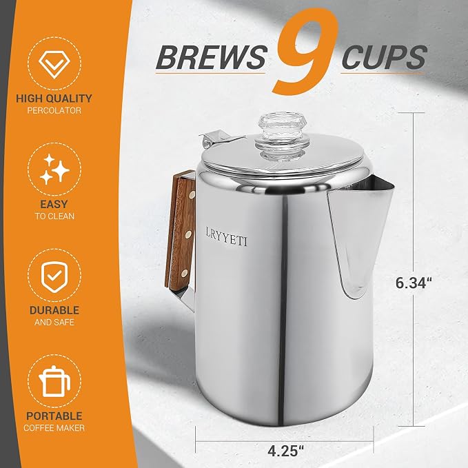 Percolator Pot Stainless Steel Camping Coffee Pot-NO Aluminum or Plastic - Image 4