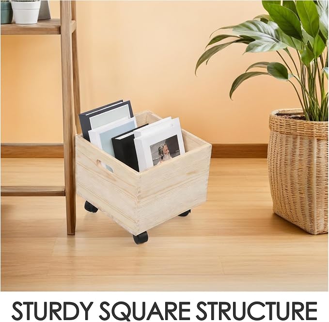 Unfinished Wood Crate: Rolling Crate On Wheels, Office Storage Cube Record - Image 5