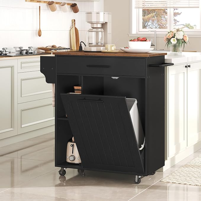 HOOBRO Kitchen Island with Trash Can Storage, Rolling Kitchen Island on Wheels - Image 2