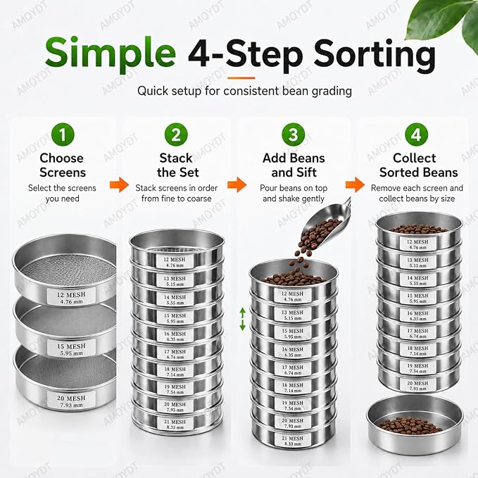 Coffee Bean Grading Sieve Set, Coffee Green Bean Stainless Steel Screen - Image 7