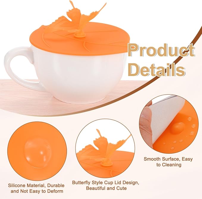 uxcell 4Pcs Silicone Cup Lids, 5 Inch Mug Cover Seal Butterfly Silicone Cup - Image 3