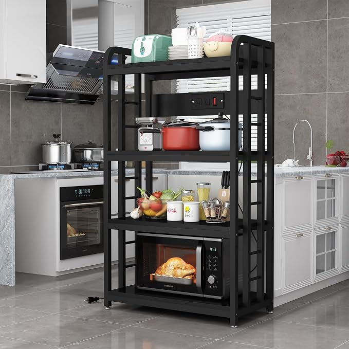 Bakers Rack with Power Outlet ，Microwave Stand 4-Tier Kitchen Baker's Rack - Image 3