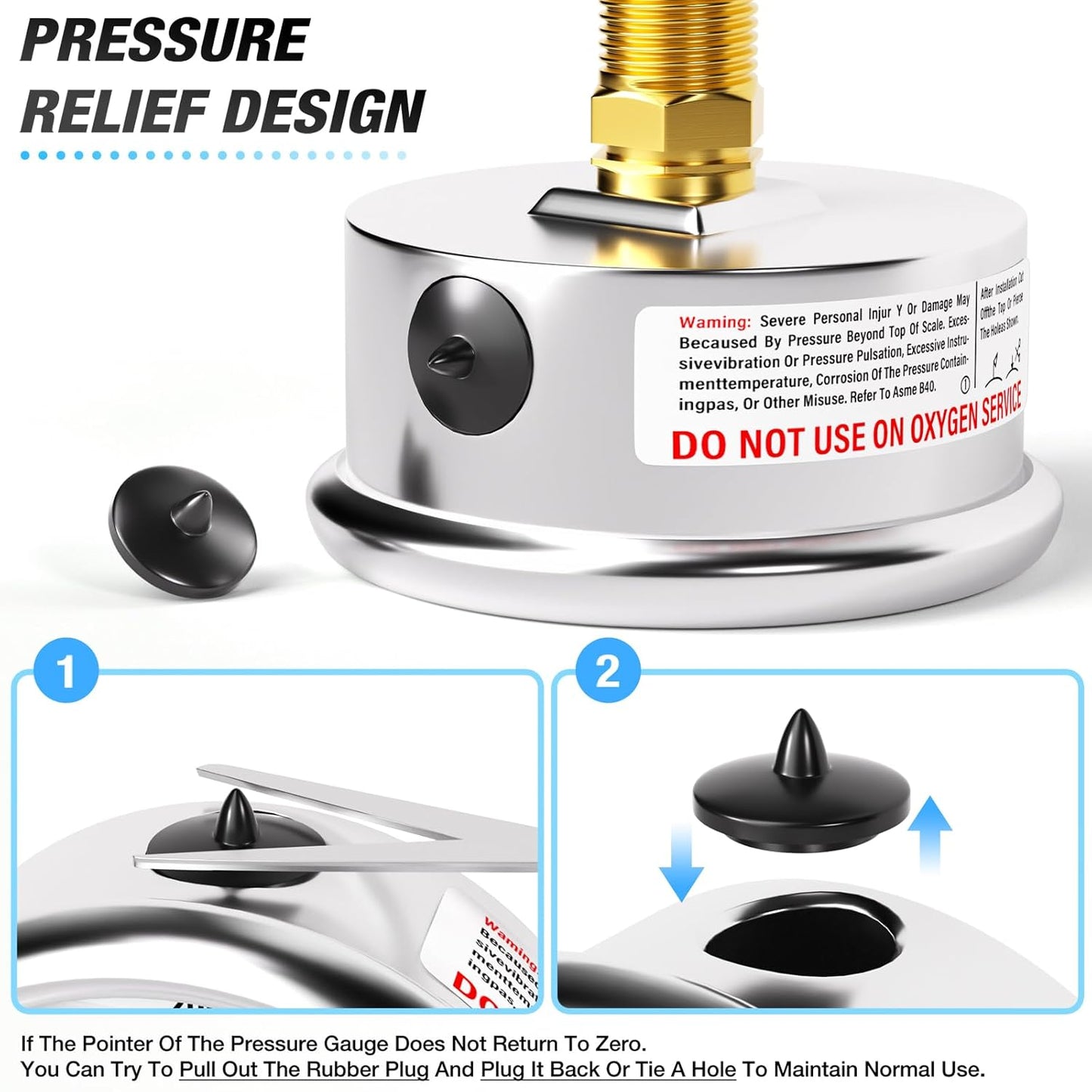 MEANLIN MEASURE -30inHG~30Psi Vacuum Pressure Gauge 1/4" NPT 2.5" FACE DIAL, Stainless Steel Liquid Filled Pressure Gauge WOG Water Oil Air Center Back Mount (with 2PCS Snaps)