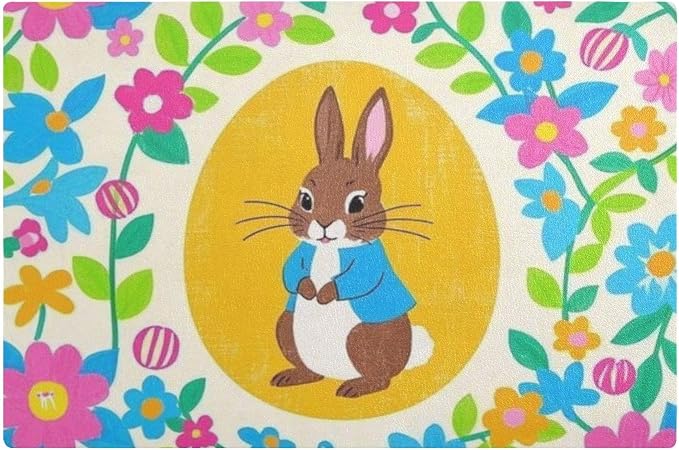 Rabbit Easter Eggs Colorful Flowers and Green Leaves Coffee Mat Coffee Bar by QwThum