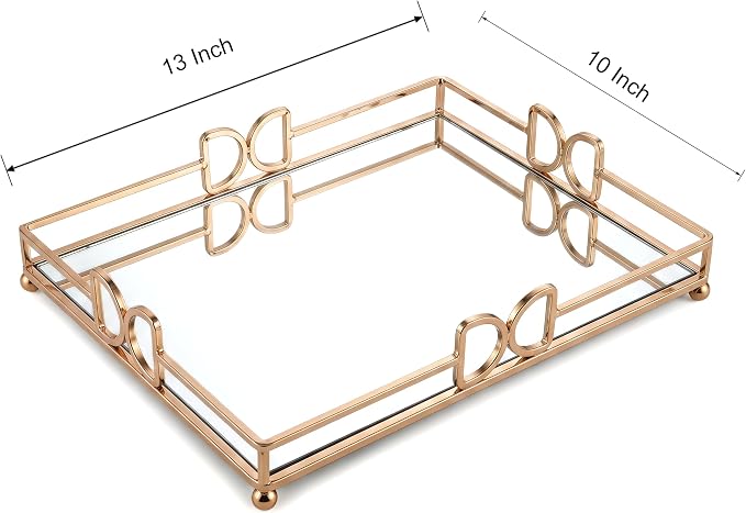13X 10 Inch Glass and Gold Rectangle Tray ，Dinner Plate Perfume and Vanity Tray - Image 2