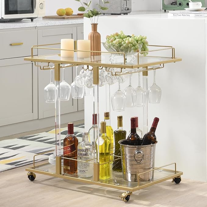 Bar Cart for Home Bar Chrome Serving Cart - Image 7