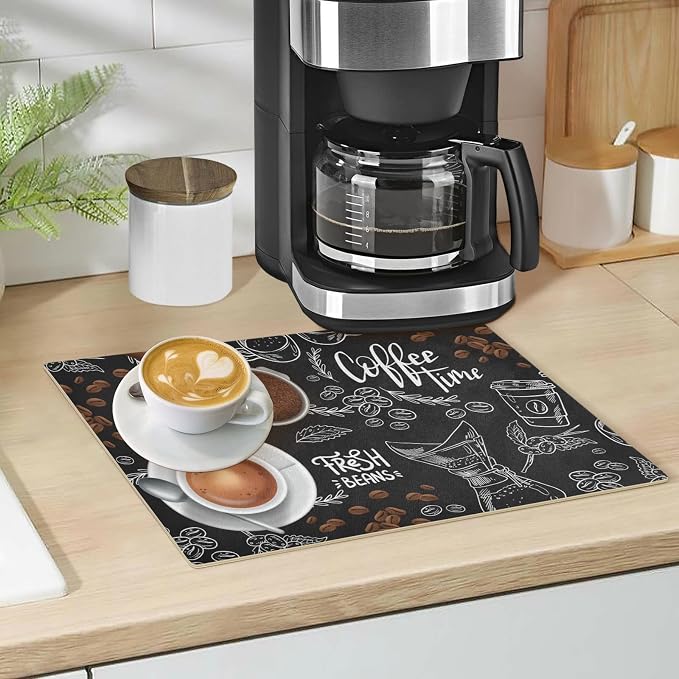 Black Coffee Mat Bar Maker Station Machine Pot Mats Backed Absorbent Nonslip - Image 5