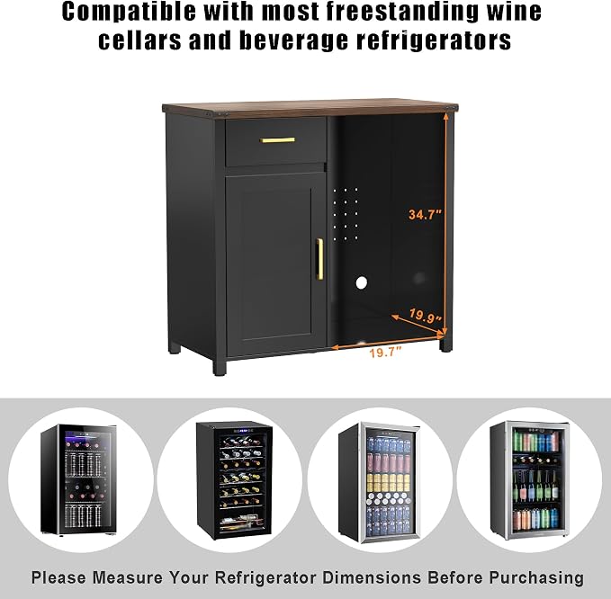 GDLF Coffee Bar with Mini Fridge Space, Mini Fridge Cabinet Stand，Liquor Wine - Image 5