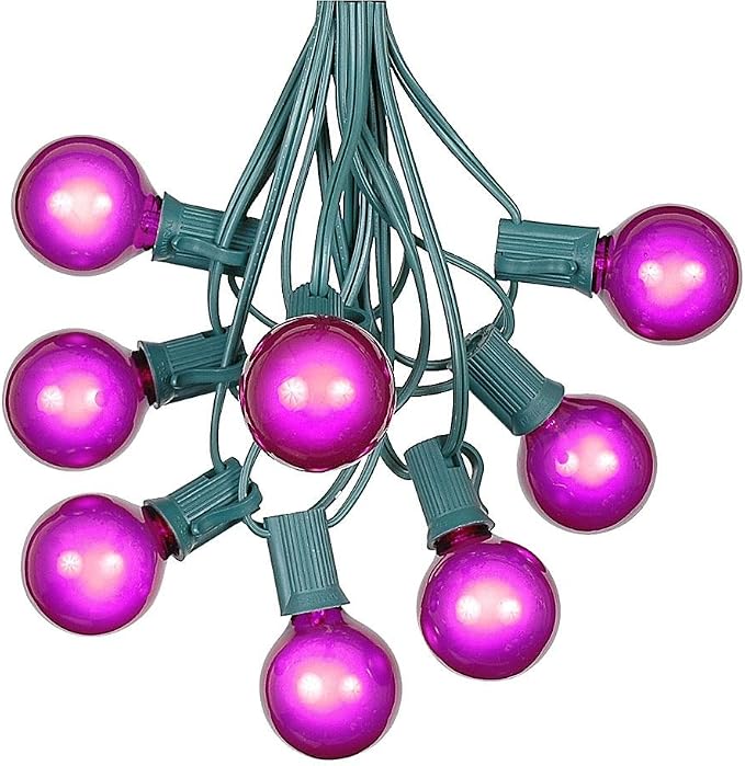 G40 Patio String Lights with 25 Purple Globe Bulbs by NoveltyLights-LightExperts