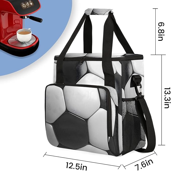 Black And White Soccer Coffee Maker Carring Bag, Large Insulated Storage - Image 2