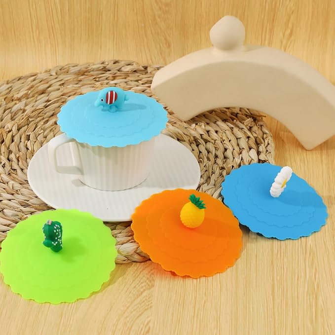 8 Pcs Silicone Cup Lids Mug Cover Colorful Anti-dust Coffee Cup Mug Covers Cute - Image 3