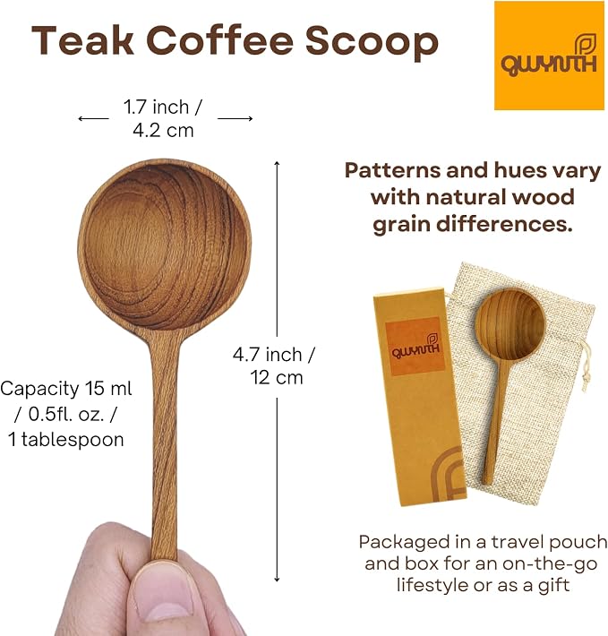 Wooden Coffee Spoon, Handmade Teak Wood Scoop - Image 5
