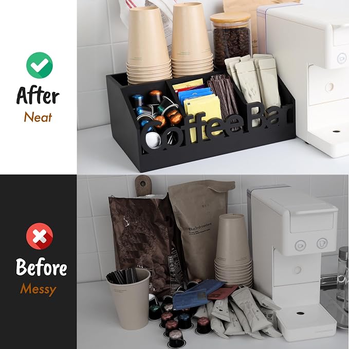 Coffee Bar Organizer Countertop, Wood Tea & Coffee Pod Station Caddy, Coffee - Image 5