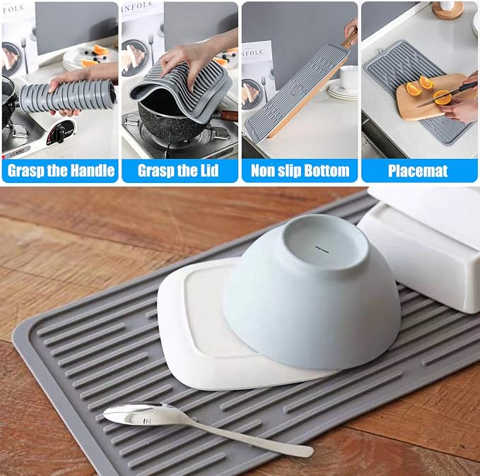 Silicone Dish Drying Mat 18”x8”, Heat Resistant Trivets - Image 3