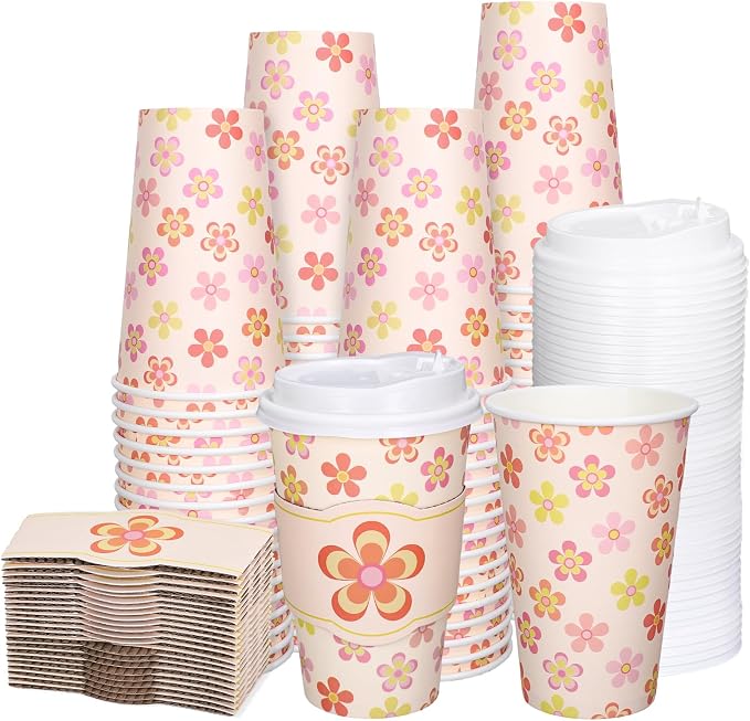 Whaline 50 Pcs Spring Summer Daisy Disposable Paper Cups by Whaline