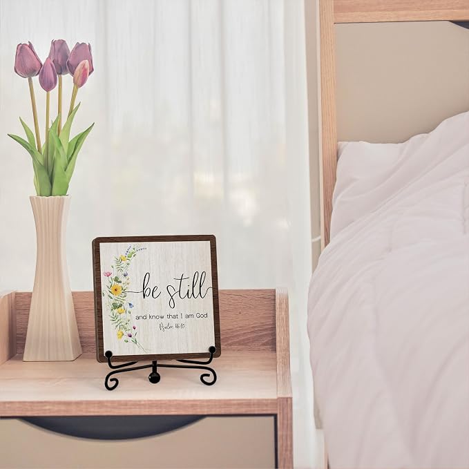 Inspirational Christian Desk Decor, Be Still And Know That I Am God Rutsic Sign - Image 4
