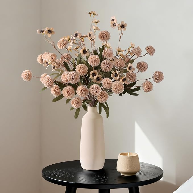HyeFlora Fake Kiku Flowers, Faux Silk Pompon Mums Artificial Flowers, - Image 7