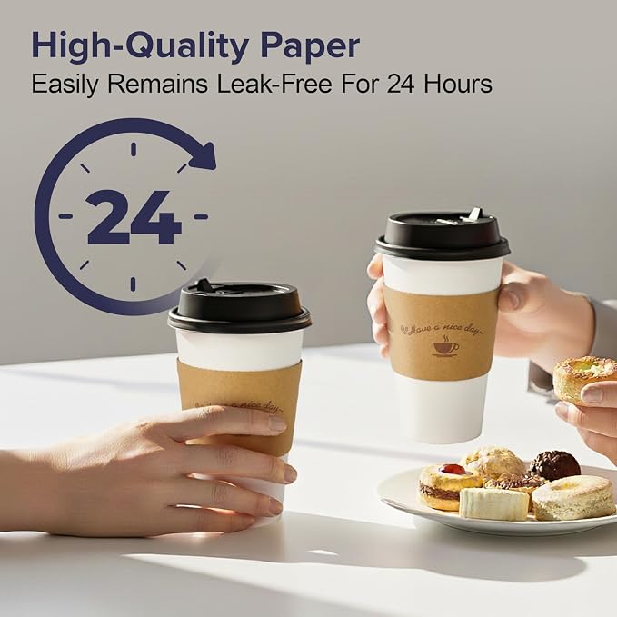 LITOPAK 100 Pack 16 oz Disposable Coffee Cups - Image 5