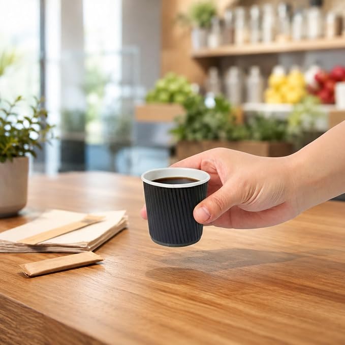 Restaurantware Black Ripple Wall Cups 25 Count 4 Ounce Paper Non-Slip Grip - Image 5