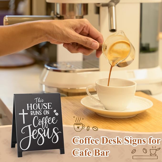 On Coffee Jesus Funny Desk Sign Bar Room Decor Home Office Kitchen Shelf - Image 5