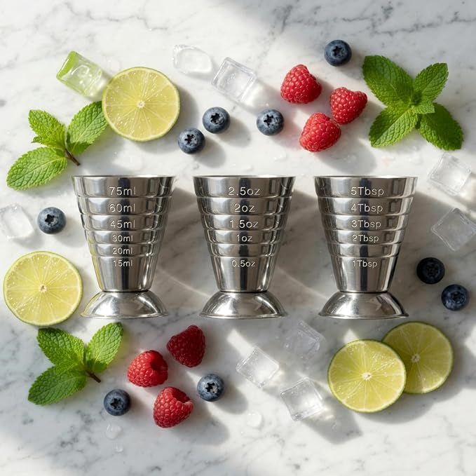 Homestia 3-Pack Multi Unit Measuring Jigger Set, Stainless Steel Bar Jigger - Image 3