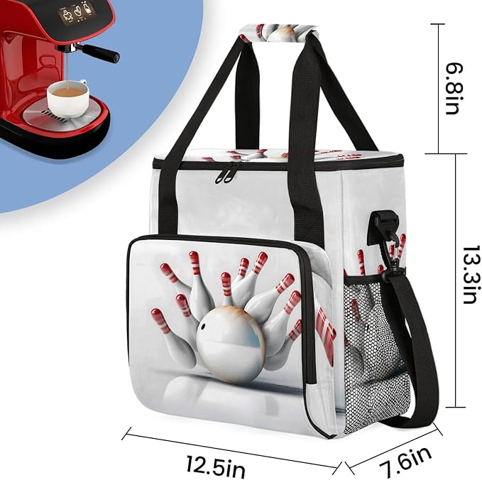 Bowling Sports Themed Coffee Maker Carring Bag, Large Insulated Storage - Image 2