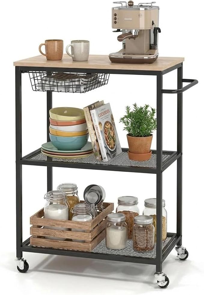 Versatile 3-Tier Rolling Kitchen Cart, Metal Frame by Unknown