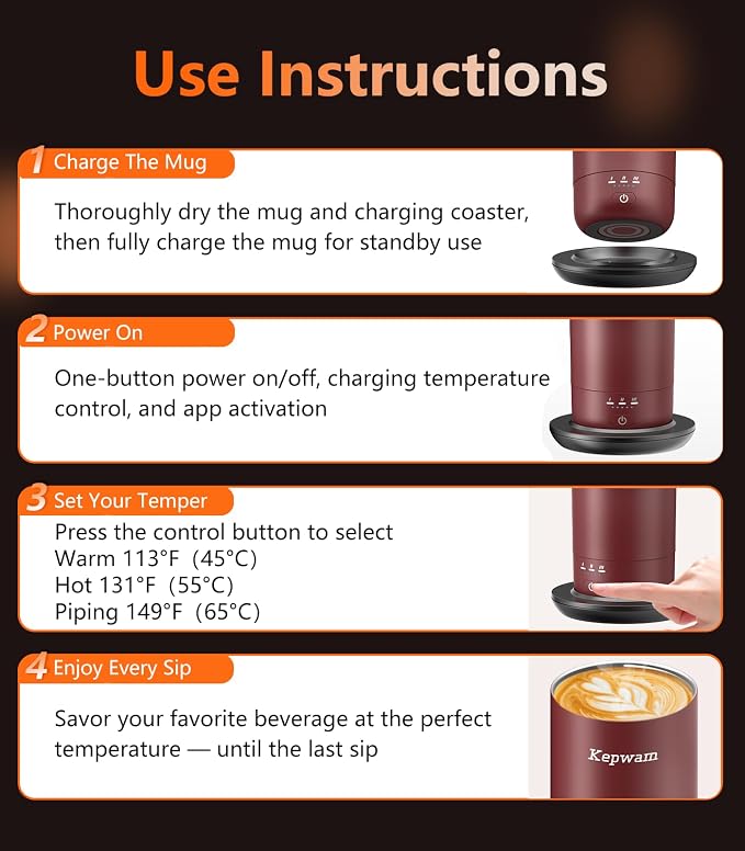 Kepwam Heated Coffee Mug Rechargeable T3, 20oz Self-Heating Travel Mug - Image 8