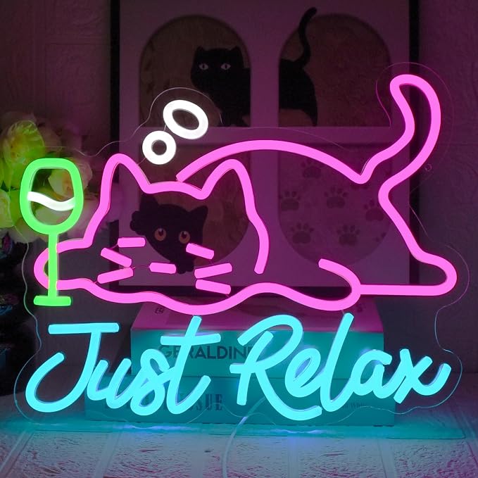 Cat Beer Neon Sign, Just Relax Neon Signs by UExnkj-Y
