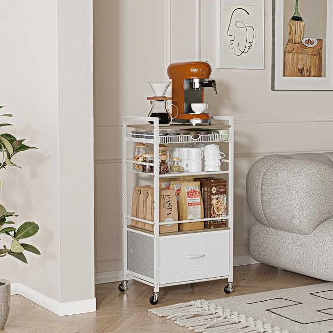 Coffee Bar Cabinet with Storage，5 Tier Coffee Station Table on Wheels, 33.6" H - Image 7