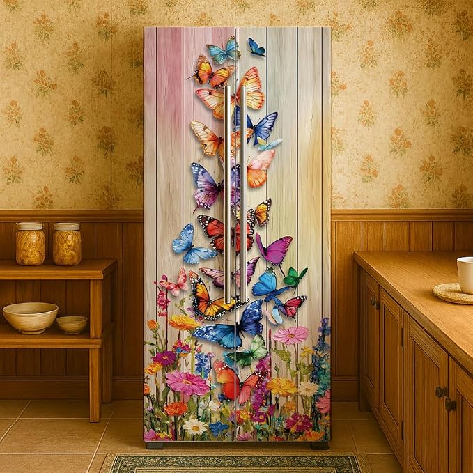 2 Pcs Butterfly Flowers Fridge Decor Stickers, Self-Adhesive Fridge Stickers - Image 5