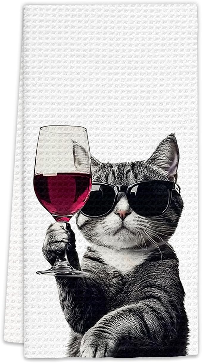 Funny Cat Kitchen Towels, Cat Bar Dish Towels, Gifts by FIicy