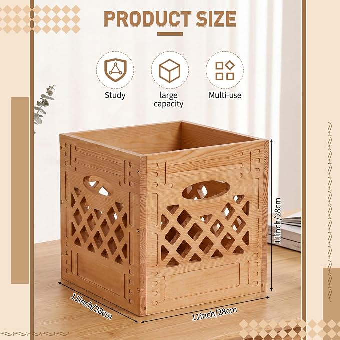 Geelin 2 Pack Wooden Milk Crate, Decorative Farmhouse Basket Organizer - Image 2