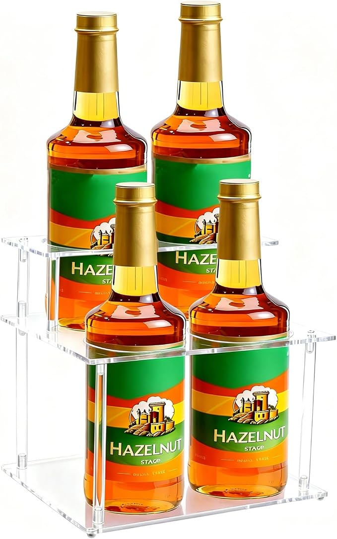 Acrylic Coffee Syrup Organizer, 2-Tier Coffee Station Organizer Holds 4 Syrup by Goklmn