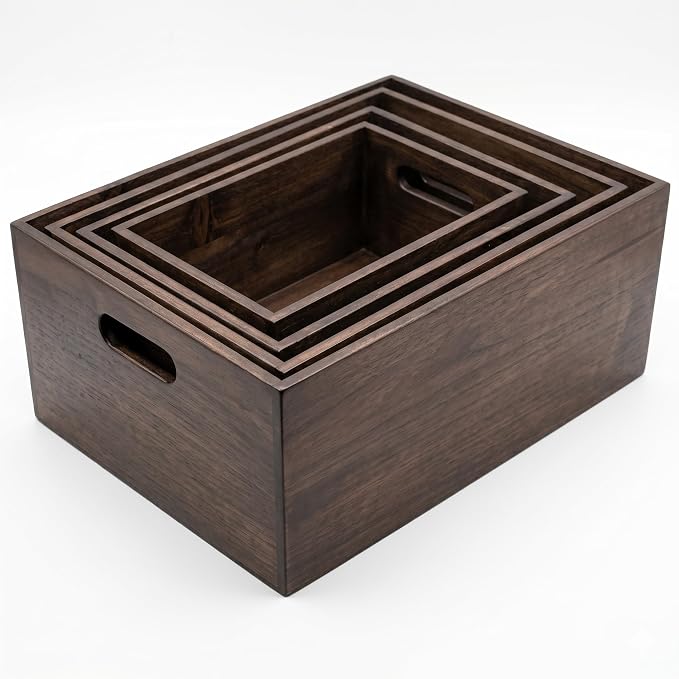Oojami 4 Pack Rustic Wood Storage Crates, Nesting Decorative Boxes by Oojami